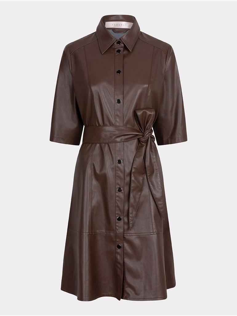 Esqualo Chocolate Brown Vegan Leather Dress
